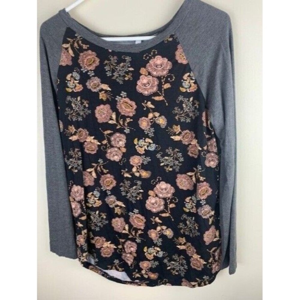 Acting Pro Size XL Juniors Womens Top Long Sleeve Scoop Neck Tunic Hem Floral